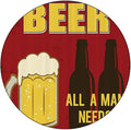 Polyester Tablecloth, Manly Decor Waterproof Oil-Proof PVC Table Cloth, Beer Mug and Two Bottles with Quotes Beer All, Fit Round Tables 28inch Diameter, for Dinner Kitchen Party Decoration