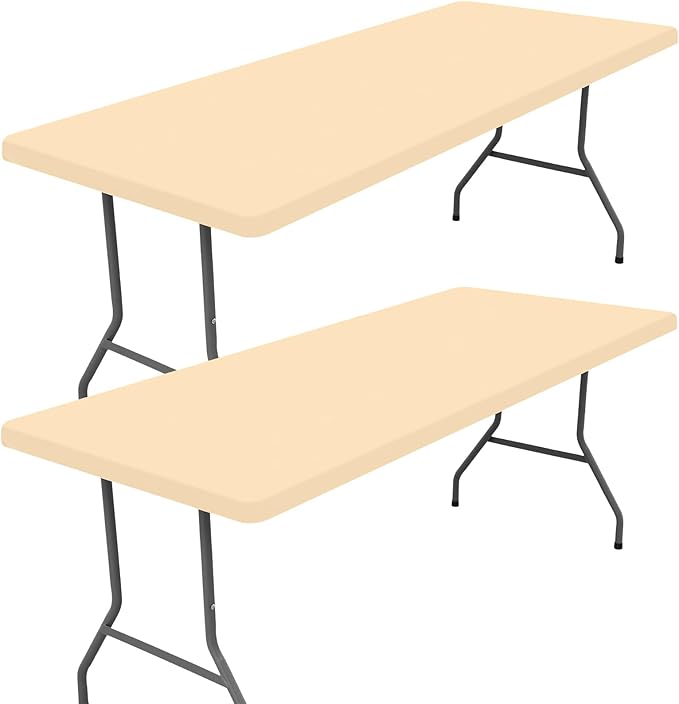 Spandex 8 Foot Rectangle Table Cloth 2 Pack, Elastic Fitted Tablecloths for Picnic, Stretch Washable Patio Table Cover for Outdoor, Camping, Banquet and Parties(Ivory, 30"x96")