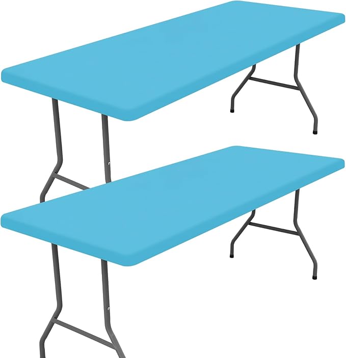 Spandex 5 Foot Rectangle Table Cloth 2 Pack, Elastic Fitted Tablecloths for Picnic, Stretch Washable Patio Table Cover for Outdoor, Camping, Banquet and Parties (Blue Mist, 30"x60")