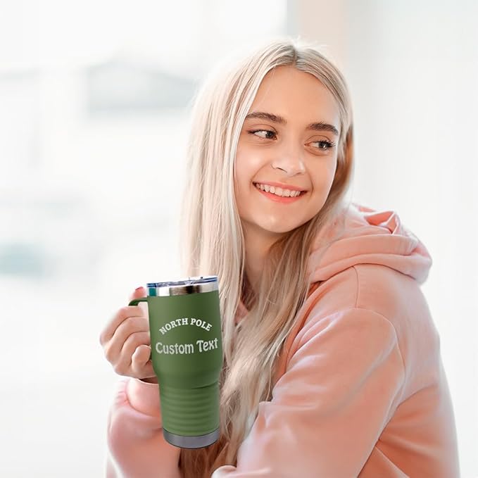 Custom Tumbler Cups with Straw North Pole Social Club Christmas Xmas Coffee Tumbler with Lid Personalized Insulated Travel Mugs Engraved Stainless-Steel 20 Oz Forest Green Personalized Text Here