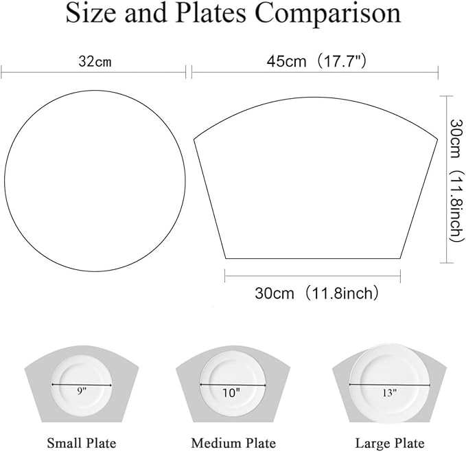 SHACOS Small Round Table Placemats Set of 5 Woven Vinyl Wedge Placemats with Centerpiece Round Table Mats Wipe Clean, Teal Brown Stripe Wood Board
