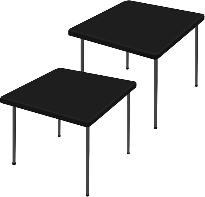 Spandex Picnic Table Cloth 2 Pack, Elastic Fitted Tablecloths for Square Tables, Stretch Washable Patio Table Cover for Outdoor, Camping, Banquet and Parties (Black, 34"x34")
