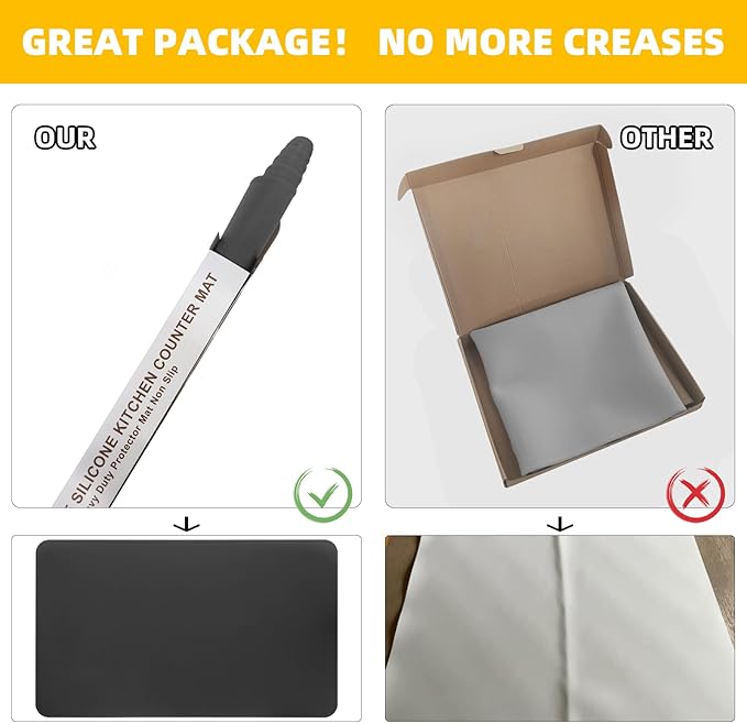 KVK 43.3×25.6in Silicone Mats for Kitchen Counter - Extra Large Silicone Mat Heat Resistant - Glossy Bottom Non Slip - Universal Painting Craft Resin Mat Table Countertop Protector, Camel