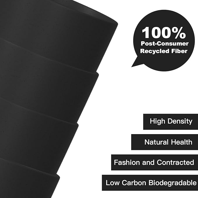 Homienly Wheat Straw Cups 8 PCS Plastic Cups Unbreakable Drinking Cup Reusable Dishwasher Safe Water Glasses with Black Color (20 OZ)