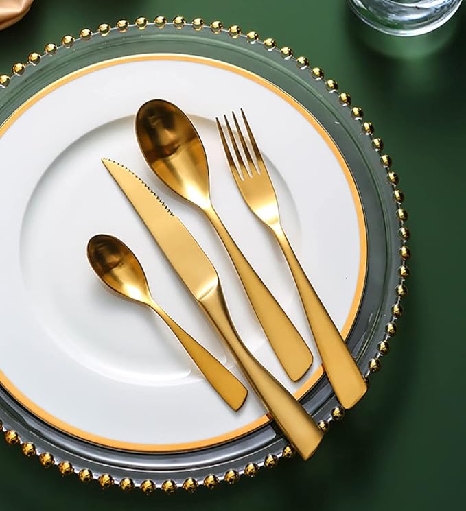 48 Piece Gold Silverware Set for 12,Modern Unique 18/10 Stainless Steel Flatware Cutlery Set, Eating Tableware Set,Vintage Luxury Style Cutlery Set for Home Restaurant Wedding Party