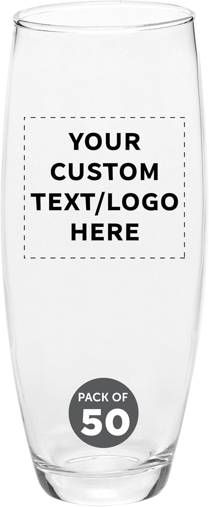 DISCOUNT PROMOS 50 ARC Stemless Champagne Flutes Set, 9 oz. - Customizable Text, Logo - Cachet, Glassware, Cocktails - Clear