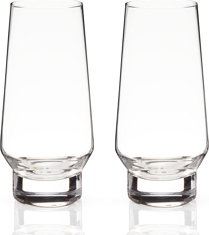 Viski Weighted Stemless Champagne Flutes - Modern Crystal Wine Martini Mimosa Cocktail Glasses Round Footed Base, Bar Fluted Glassware, Housewarming Wedding Champagne Gift - Set of 2, 9.5oz, Clear