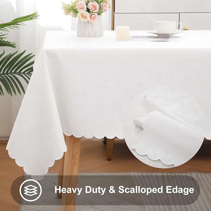 Smiry Rectangle Table Cloth, Waterproof Heavy Duty Vinyl Tablecloths, Wipeable Washable Table Cover for Kitchen and Dining Room (White, 54" X 78")