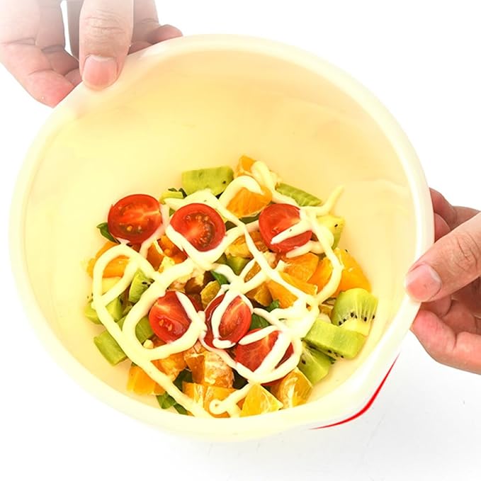 Reusable Kitchen Mixing Bowl Set, 3pcs Plastic Salad and Food Bowls for Household Serving and Mixing, Stackable Lightweight Containers for Cooking and Food Prep Random Color
