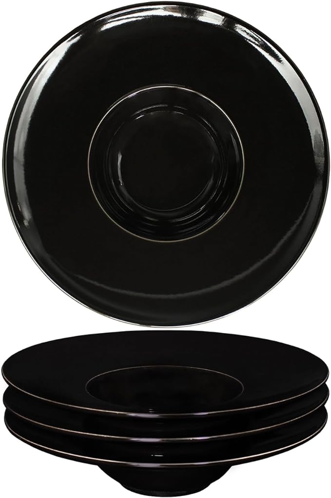 Ceramics Rimmed Soup Bowls 5.1 oz, Black 8.5 inch Exquisite small soup plate Set of 4, Pasta plates With Rim is the best choice for hotels, kitchens, fine restaurants and gourmets