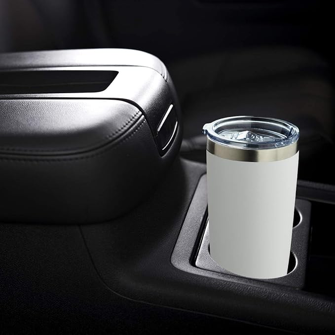 COMOOO 20oz White Tumbler Double Wall Vacuum Insulated Travel Mug Stainless Steel Coffee Mug with Lid and Straw Durable Powder Coated Insulated Coffee Cup for Cold & Hot Drinks (White,12 pack