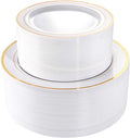 I00000 102 Pieces Gold Plastic Plates, Disposable Party Plates White Gold Rim, 51 Disposable Gold Dinner Plates 10.25 Inch and 51 Disposable Dessert Appetizer Elegant Fancy Wedding Plates 7.5 Inch