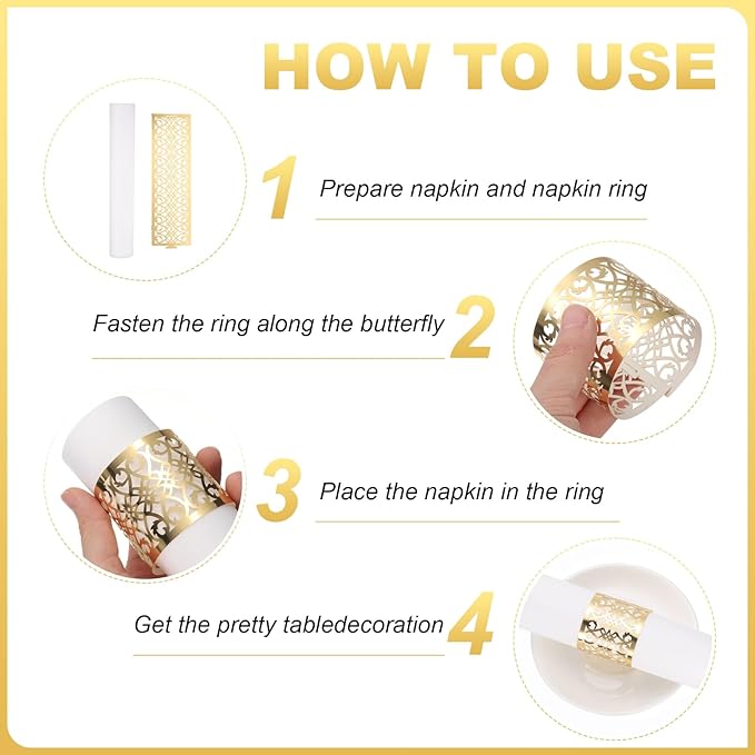 uxcell 100Pcs Napkin Rings Laser Cut Foil Paper, Napkin Holder Hollow Napkin Bands for Weddings Party Serviette Table Decoration Restaurant (Brown, 5.3 x 1.6)