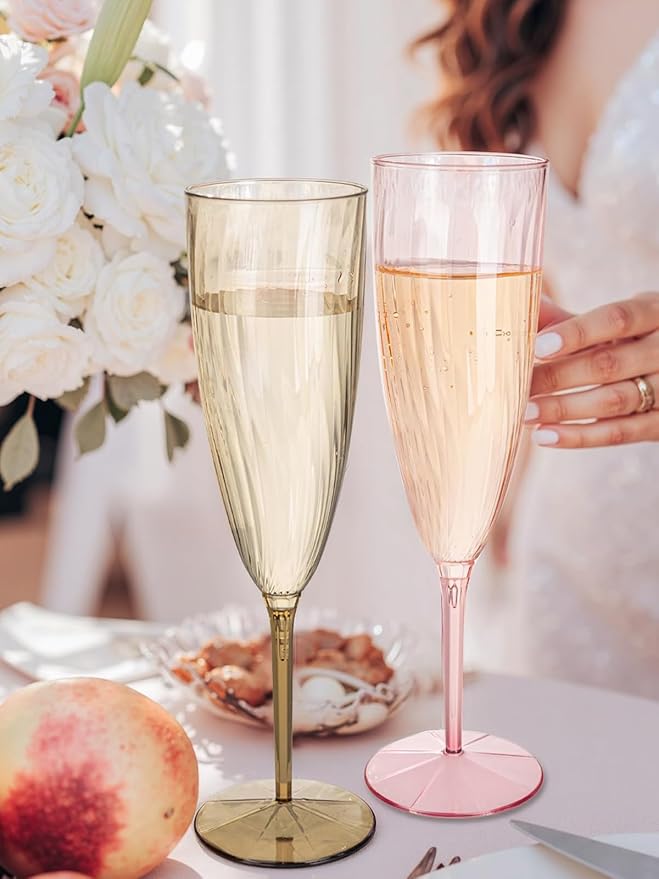 WDF 12PCS Colorful Plastic Champagne Flutes - 6 OZ Colorful Disposable Champagne Flutes - Perfect for Wedding Parties Birthday Valentines Day