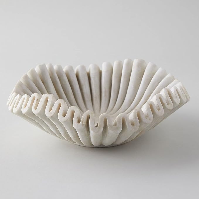 Marble Bowl Fruit Bowl, Stone Bowl Decorative Bowl Decorative Trays Marble Fruit Bowl Marble Ruffle Bowl Marble Floral Bowl Home Decor Gifts (2 pieces of 5 inch)