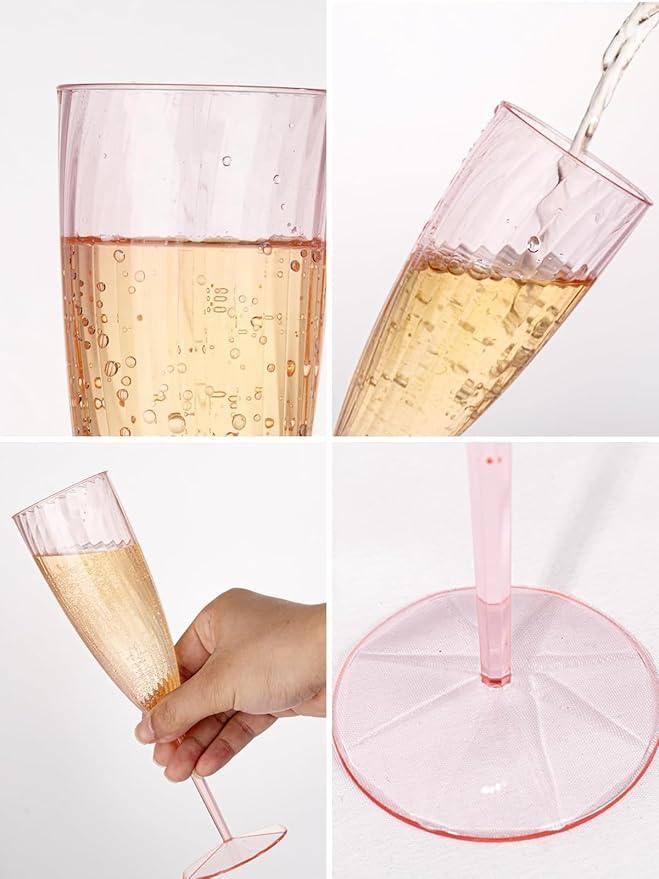 WDF 36PCS Pink Champagne Flutes Plastic - 6OZ Pink Disposable Champagne Flutes Party Supplies for Wedding Birthday Parties Valentine's Day Galentine's Day