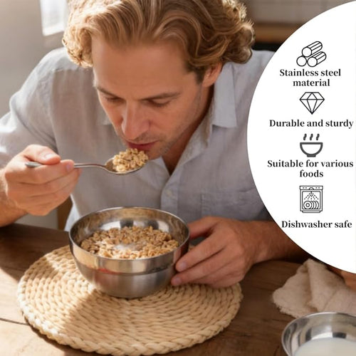 10pcs stainless Steel Bowls Set，5.1Inches Double Walled Insulated Large Serving Rice Cereal Salad noodle Bowl ， Unbreakable Deep Bowl， for kitchen Restaurant Dishwasher Safe