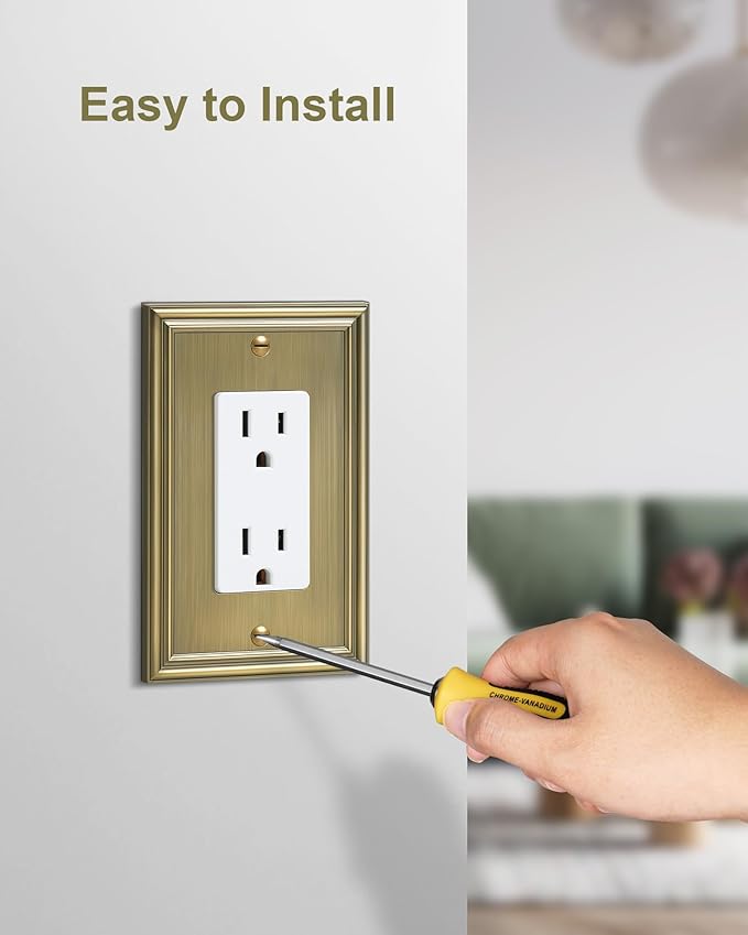 6-Pack Decorator Outlet Cover Plate, Antique Brass Decorative Switch Plates and Outlet Covers, Durable Zinc Alloy Wall Plates for Electrical Outlets, Receptacle, GFCI Outlet, Dimmer Switch