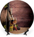 Decorative Plates, Wine Print Ornament, Rustic Viticulture Concept, 6 Inch, 1 Plate with 1 Display Stand, Brown Green Light Brown