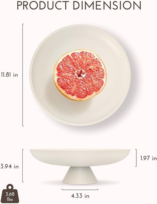 11.81" Pedestal Fruit Bowl, Concrete Large Decorative Fruit Bowls, Modern Fruit Bowl For Kitchen Counter, Footed Entryway Bowl For Keys, Cream White Decorative Entryway Table Bowl-Beige