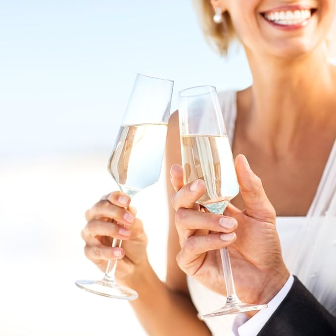 Champagne Glasses 8.5 OZ, Champagne Flutes set of 2, Unique Champagne Gift for Birthday, Wedding, Anniversary, Ideal for Home Bar, Parties etc