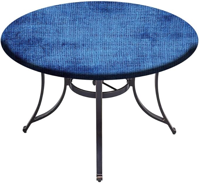 Round Tablecloth, Navy Blue Deco Tablecloth for Side Table, Faded Burlap Texture Old Fashioned Grunge, Fit Round Tables 61inch Diameter, for Dining Room/Party/Banquet Decoration, Royal Blue