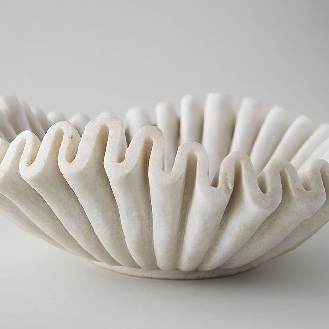 Marble Bowl Fruit Bowl, Stone Bowl Decorative Bowl Decorative Trays Marble Fruit Bowl Ruffle Floral Home Decor Gifts (Set of 9, 12 and 15 inch)