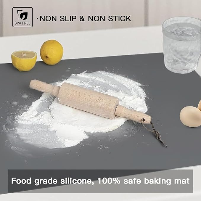 2MM Thick Silicone Countertop Mat, 31.5"x 23.6" Silicone Mats for Kitchen Counter, Nonslip Heat Resistant Mat, Large Kitchen Counter Mats, Waterproof Countertop Protector, Light Gray