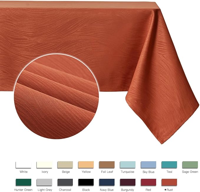 maxmill Square Tablecloth Swirl Design Water Resistance Antiwrinkle Soft Halloween Decorative Fabric Table Cloth for Fall Harvest Thanksgiving Parties Event Holiday Dinner, Square 60 x 60 Inch Rust
