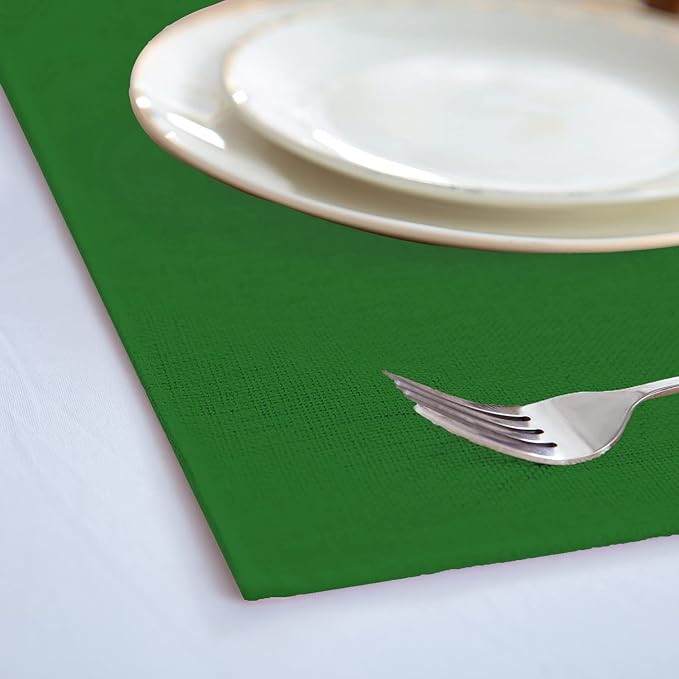 Cloth Green Placemats Set of 8, Linen Type Fabric Placemats Machine Washable Heat Resistant Placemats Polyester Place Mats for Halloween, Thanksgiving and Christmas Dining Table (Forest Green)