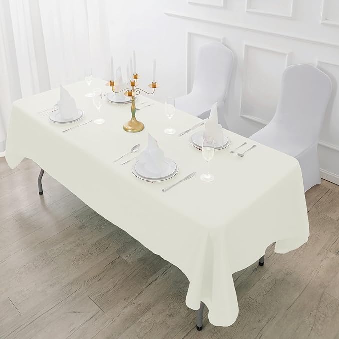 Fokitut 6 Pack Waterproof Rectangle Tablecloth, 90x156 Inch,Stain Resistant and Wrinkle Polyester Table Cloth, Fabric Table Cover for Kitchen Dining, Wedding, Party, Holiday Dinner-Ivory