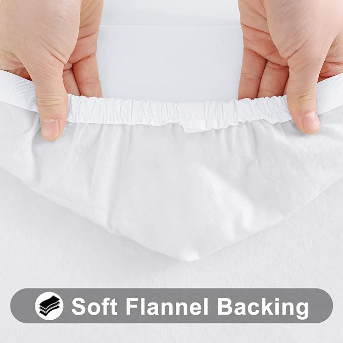 Smiry Rectangle Tablecloth, Elastic Fitted Flannel Backed Vinyl Tablecloths for 8ft Folding Tables, Waterproof Wipeable Table Covers for Indoor, Outdoor, Picnic and Camping (White, 30"x96")