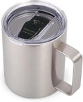 Volhoply 14oz Insulated Stainless Steel Coffee Mug with Leakproof Lid,Double Wall Vacuum Travel Coffee Cup with Handle,Reusable Metal Cups Tumbler,Camping Mugs Keep Hot,Ideal Gifts(Silver,1)