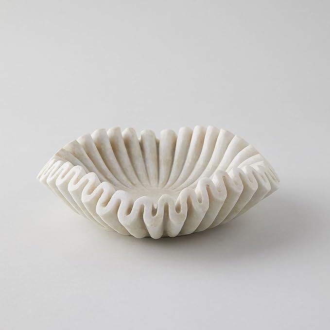Marble Bowl Fruit Bowl, Stone Bowl Decorative Bowl Decorative Trays Marble Fruit Bowl Marble Ruffle Bowl Marble Floral Bowl Home Decor Gifts (2 pieces of 7 inch)