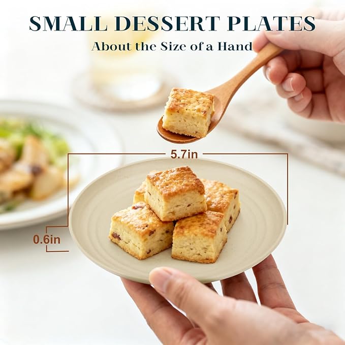 8 Pack Snack Plates, Unbreakable Wheat Straw Plate 5.7 Inch, Plastic Plates Reusable for Dessert, Appetizer, Bread, Microwave & Dishwasher Safe Small Plate for Kitchen,Camping (Beige)