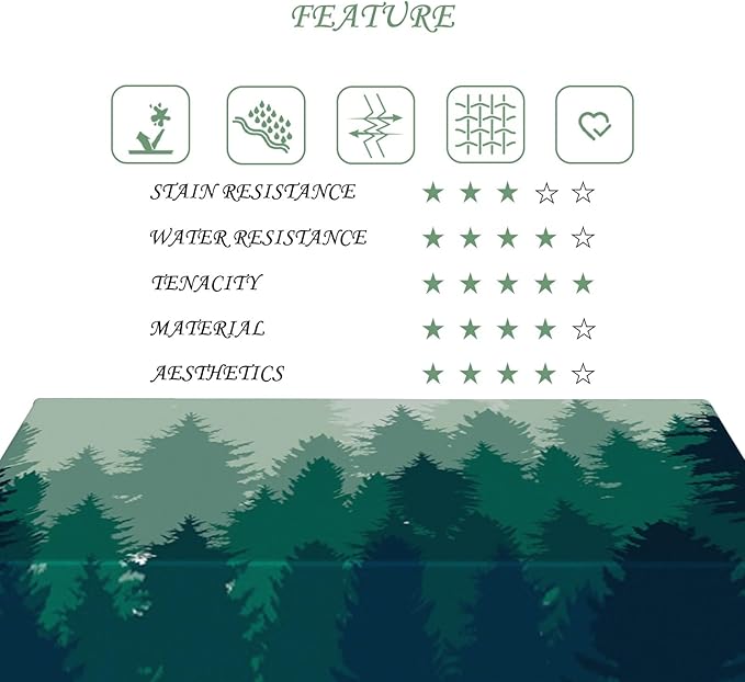 52x70 Inch Nature Rectangular Tablecloth Misty Pine Forest Silhouette Table Cloth Waterproof Durable Table Cover for Party Picnic Indoor Gaming Room Decor
