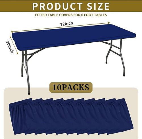 10 Pack Stretch Fabric Table Top Cap Cover, fits 6' Tables, Spandex Table Covers Washable Elastic Rectangle Tablecloth Protector for Indoor Outdoor Party Picnic Wedding, Navy Blue, 30" W x 72" L