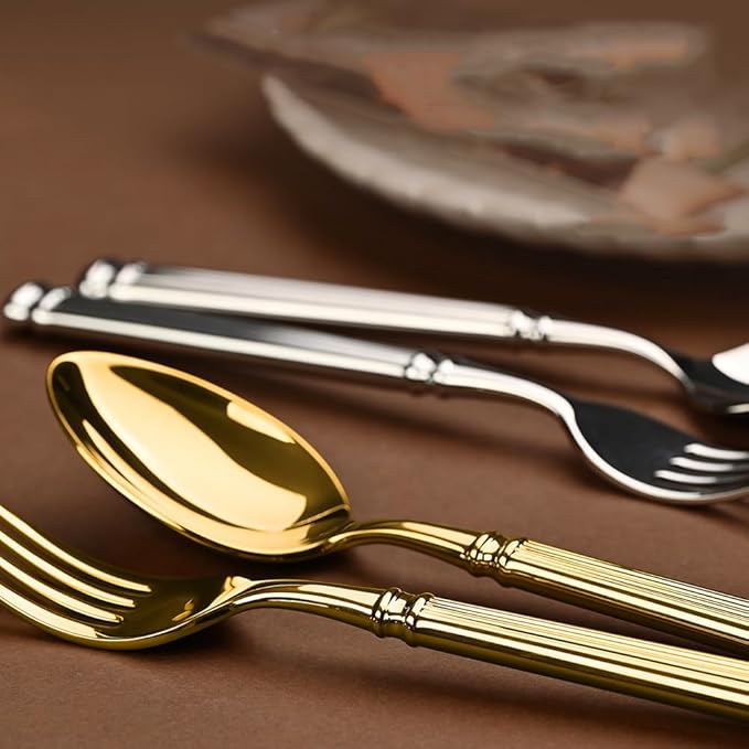Silverware Set for 10 Flatware Set 40 Pieces Elegance Luxury Tableware Set Roman Column Handle Knives and Forks spoons 18/10 Stainless Steel Cutlery Utensil Sets for Home Restaurant Dishwasher Safe