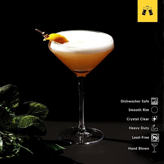 LEMONSODA Hand Blown Classic Martini Glasses Manhattan, Cosmopolitan, Espresso Martini, Lemon Drop, Dirty Martini - Inspired by 1930's-50's Cocktail Culture - 6oz/10oz (Set of 24, 10oz) (2270)