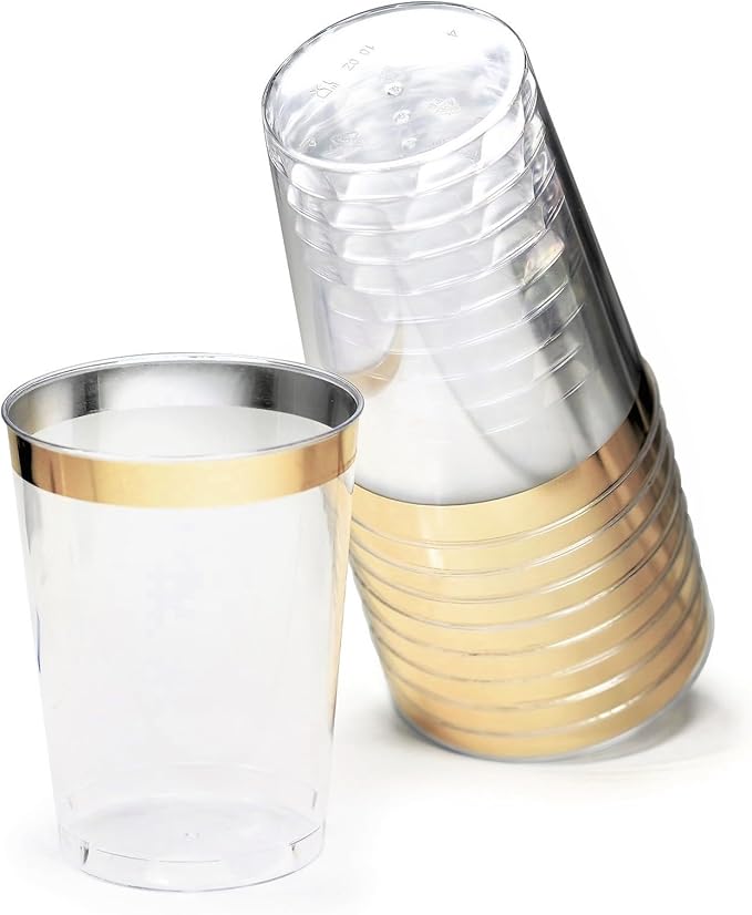 " OCCASIONS " 200pcs set (25 Guests)-Extra Heavyweight Vintage Wedding Disposable/Reusable Plastic Plates -25x 11'' + 25x 8.25''+Silverware+Cups+Napkins (Chateau in Mint)