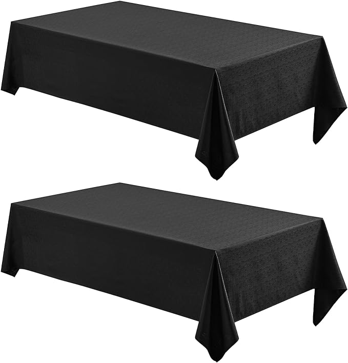 2 Pack Rectangle Tablecloth, 60x84 inch, Water Resistant Wrinkle Free Linen Textured Table Cloth Washable, Decorative Fabric Table Cover for Dining, Party and Camping, Black