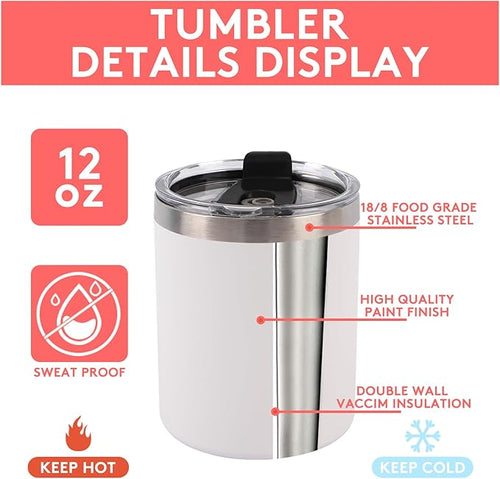 12 Oz Stainless Steel Skinny Tumbler with Splash Proof Lid, Vacuum Insulated Double Wall Thermal Cup, Outdoor Unbreakable Travel Slim Bottle for Hot Cold Drinks