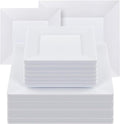 Goodluck 100 Pack Square Plastic Plates, Heavy Duty 50 Dinner Plates 9.5" and 50 Dessert Plates 6.5", Fancy Disposable Plates for Wedding, Holiday Party, Birthday, White