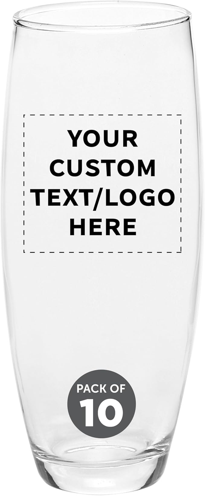 DISCOUNT PROMOS 10 ARC Stemless Champagne Flutes Set, 9 oz. - Customizable Text, Logo - Cachet, Glassware, Cocktails - Clear