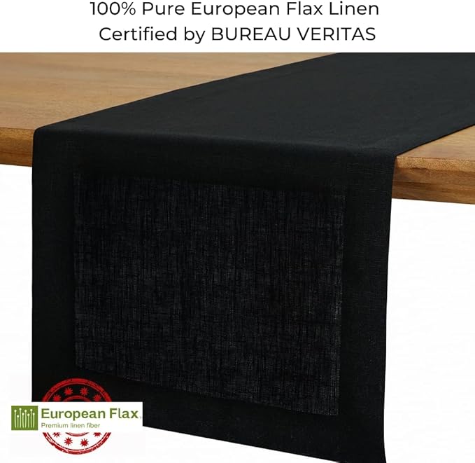 D'Moksha Homes Linen Black Table Runner 60 Inches - 100% Pure Linen Short Table Runner 14 x 60 Inch for Coffee Tables, Dresser, Spring, Easter - Machine Washable