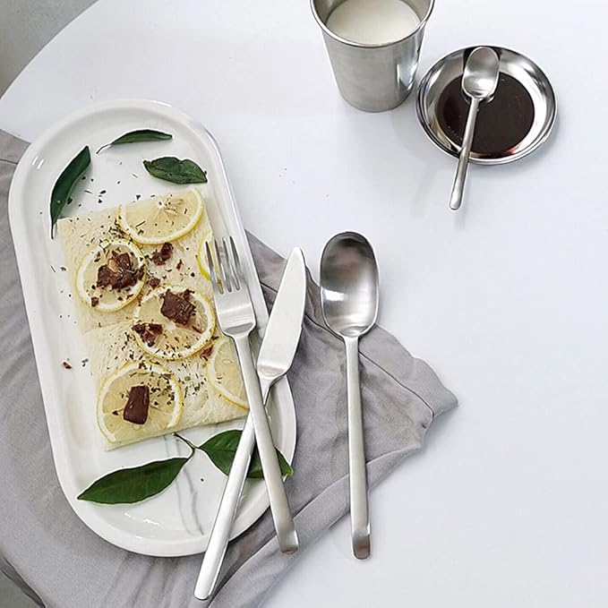 Matte Silverware Set for 6 Stainless Steel Flatware Set Light Luxury Vintage Style 24 Piece Cutlery Tableware Utensils Set Include Knives Forks and Spoons for Home Kitchen Restaurant Christmas