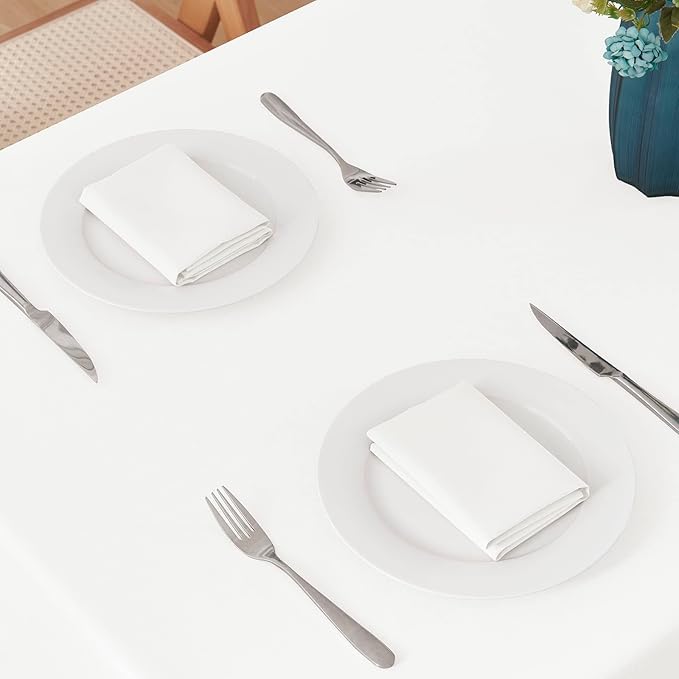 Rectangle 4 Feet Tablecloth 52x70 inch Linen Textured Table Cloth Stain and Wrinkle Resistant Washable Polyester, Decorative Table Cover Waterproof for Dining, Buffet and Camping, White
