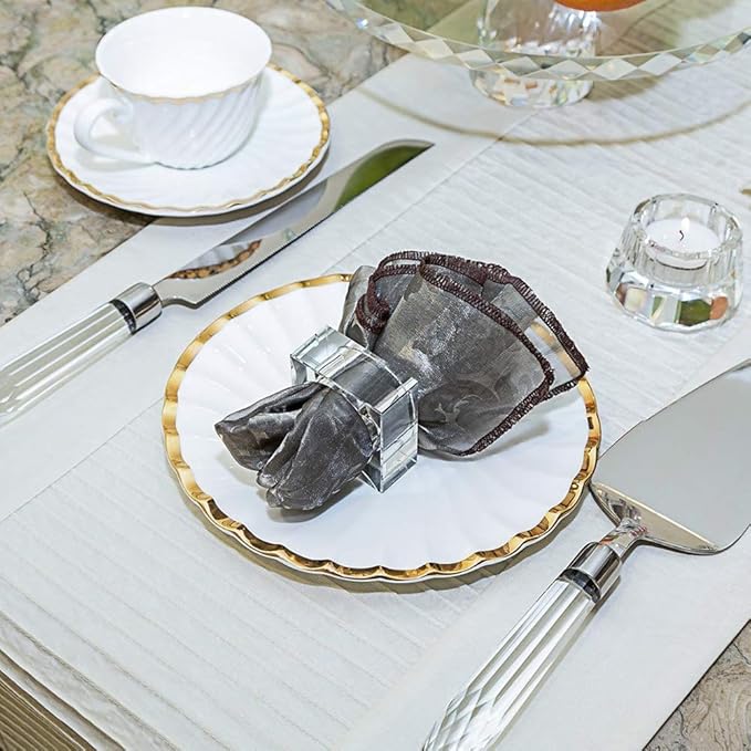Crystal Napkin Holder Rings Square Design, Christmas Decorations for Dinner Clear 2" Set of 4