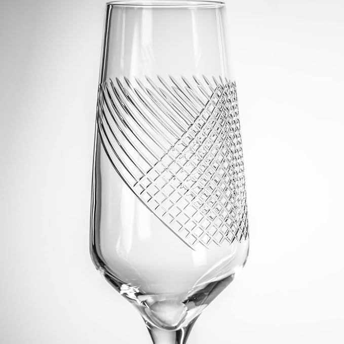 Rolf Glass Bourbon Street 5.75oz Champagne Flute Set of 2 | Lead-Free Champagne Flutes | Diamond-Wheel Engraved and Polished | Designed and Made in the USA