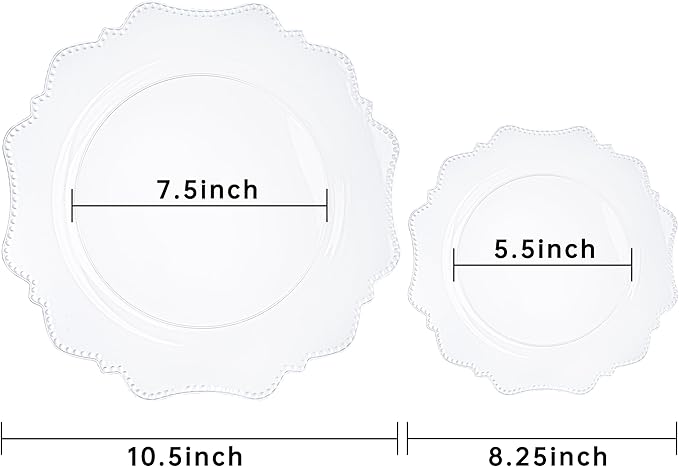 COLOSUS 100pcs Clear Plastic Plates - Heavy Duty Plastic Plates Disposable for Party/wedding Include 50pcs Dinner Plates and 50pcs Dessert Plates.